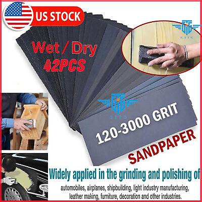 #ad 42pcs Wet Dry Sandpaper 400 600 800 1000 1500 2000 2500 3000 Grit Assorted Wood