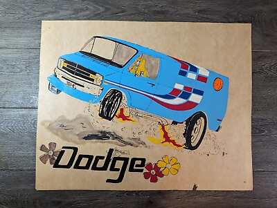 #ad Original Painting 1970s Mopar Custom Dodge Street Van Shaggin#x27; Wagon Wall Art
