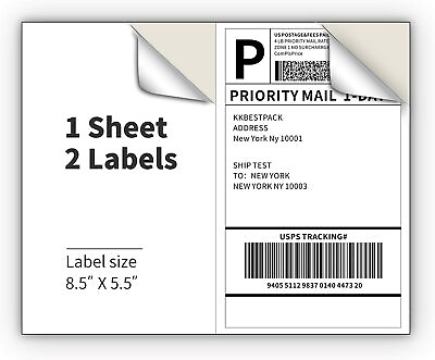 #ad 8.5quot; x 5.5quot; Shipping Labels 2 Per Sheet For Laser and Inkjet Self Adhesive