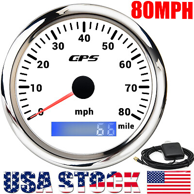 #ad 85mm Waterproof GPS Speedometer Gauge 0 80mph White For Motorcycles Boat Car US