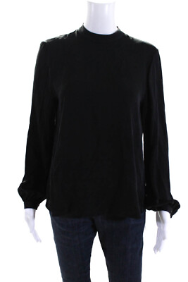 #ad Theory Womens Long Sleeve Silk Easy Mock Neck Shirt Black Size Medium