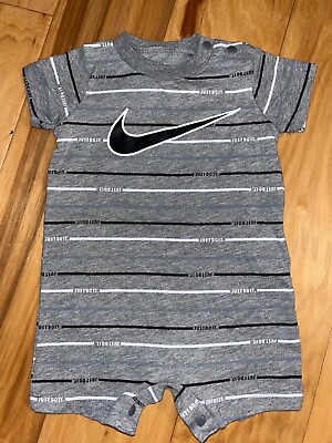 #ad NWOT NIKE BABY BOYS GRAY STRIPED ONE PIECE ROMPER SIZE 3M EXCELLENT COND LD7