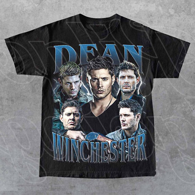 #ad Dean Winchester Jensen Ackles Actor Supernatural Fan Black Unisex Cotton T shirt