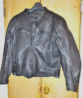 #ad LaTrek black Motorcycle Leather Jacket 50in wide
