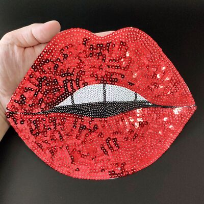#ad Red Lip Sew On Large Fabric Cloth Patching Unisex Clothing Iron On Patches