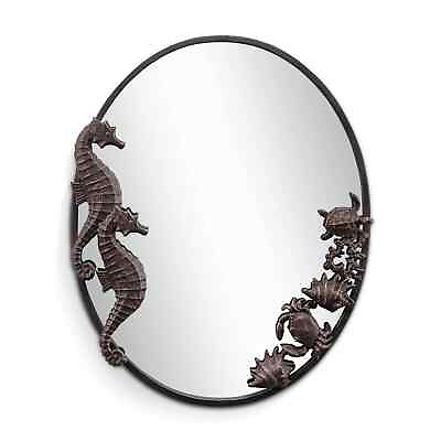 #ad Cast Iron Metal Sheet Mirror Seahorses And Sea Life Oval Mirror 26 Inches Height