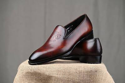 #ad Men#x27;s Handmade Brogue Pure Leather Moccasin Slip On Brown Loafer Shoes For Men