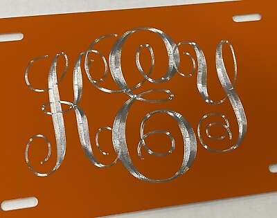 #ad Custom Personalized Monogram Diamond Etched Orange Metal License Plate Car Tag