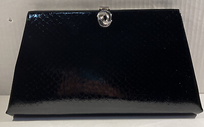 #ad Black Evening Bag Handbag Cocktail Purse Silver Clasp Clutch Faux Leather Nice