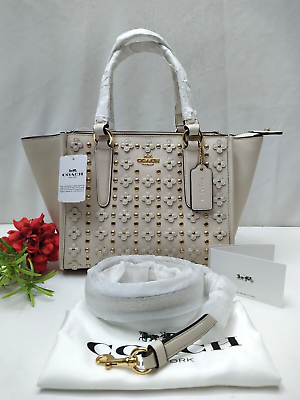 #ad Coach Floral Rivets Chalk Leather Satchel Mini Crossbody Handbag NWT $395
