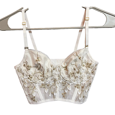 #ad White Floral Bustier Lingerie Corset Top Fits Like XS