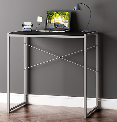 #ad eHemco Multifunction Rectangular Desk Black Top and Silver Leg Collectible 4876
