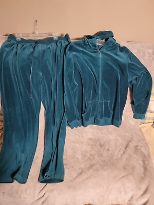 #ad Womens St Johns Bay Active 2 Piece Set Top Pants Size 1X Green Zipper Front Hood