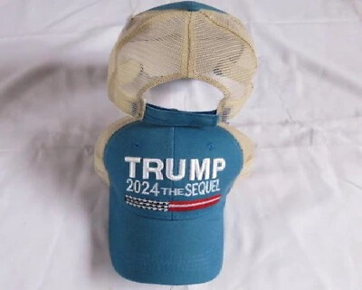 #ad Trump 2024 THE SEQUEL BLUE TRUCKER MESH MAGA Adjustable Embroidered Cap Hat