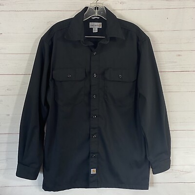 #ad Carhartt Mens Long Sleeve Button Front Twill Shirt Medium Black Poly Cotton S224