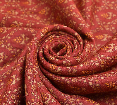 #ad Sushila Vintage Maroon Saree 100% Pure Woolen Woven Floral Soft Sari Fabric