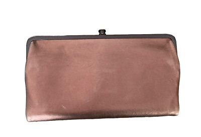 HOBO Lauren Clutch Wallet Soft Bronze Leather Kiss Lock Frame Closure