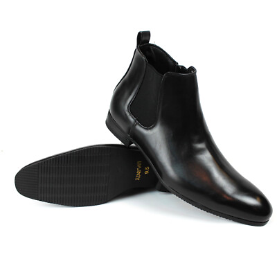 Black Leather Mens Ankle Dress Boots Side Zipper Round Toe Chelsea ßZARMAN $44.95