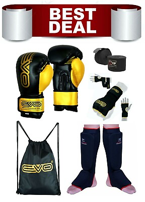 #ad Deal Boxing Kit Gloves Gel Gloves Shin pads Hand Wraps Kick MMA Gym Bag UFC PRO
