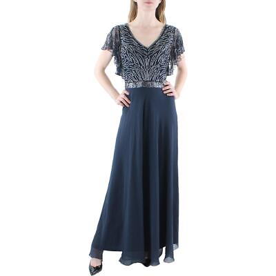 #ad JKara Womens Navy Drapey Long Special Occasion Evening Dress Gown 12 BHFO 6508