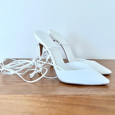 #ad NWOT Femme Wrap Ankle Strap Pointed Toe Stiletto Sandal White Women#x27;s Sz 37 6.5