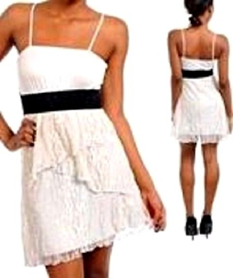 #ad Ivory Cream Lace Dress With Spaghetti Straps Junior M Medium New Made In USA