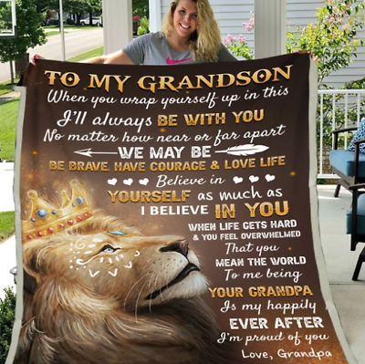 #ad To My Grandson I#x27;ll Always Be With You 3D Lion King Fleece Blanket Gift Birthday
