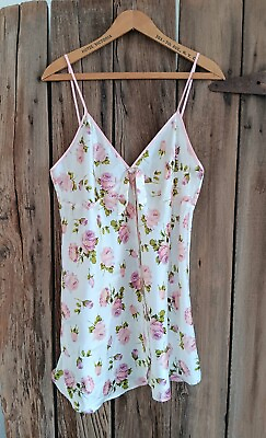 #ad NWT Secret Treasures Pink Roses Floral Satin Open Front Nightgown Womens Large