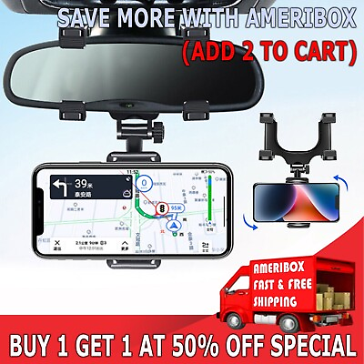 #ad Universal 360 Rotation Car Rear View Mirror Mount Stand GPS Cell Phone Holder US