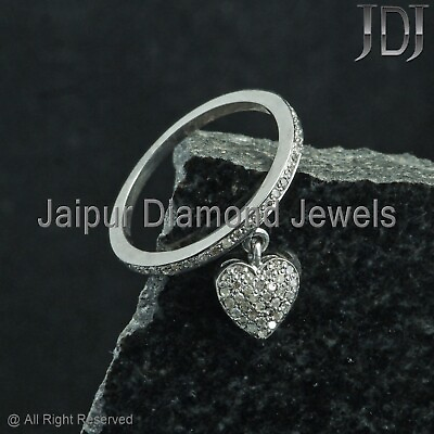 #ad 925 Sterling Silver Jewelry Natural Pave Diamond Heart Designer Handmade Ring