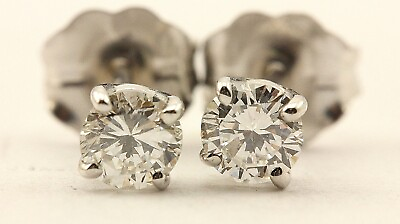 #ad new 14k white gold natural round diamond stud earrings 0.38tw EF SI1 0.62 grams
