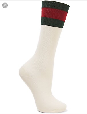 #ad White Luxury Socks With Green And Red Web