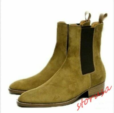 #ad Mens Chelsea Ankle Boot Suede Leather Pull On Suede Round Toe Business Shoes sz