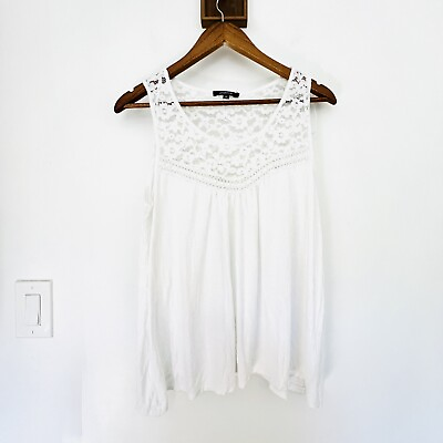 #ad EUC Ambiance Top Size 1 XL White Crochet Lace Basic