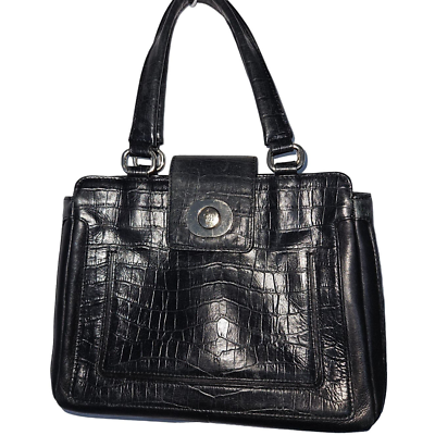 #ad Cole Haan Black Embossed Leather Handbag Minimalist Preppy Casual Business