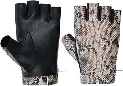 #ad Men#x27;s Python Embossed Leather Half Finger Driving Gloves Motorcycle amp; Car Riding