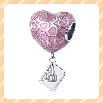#ad Authentic Pink Heart Love Letter Dangle 925 Sterling Silver Women Bracelet Charm