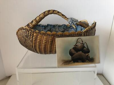 #ad 1906 Original Armadillo Shell Folk Art Basket lined Taxidermy Purse Handbag RARE