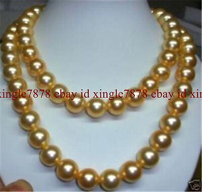 #ad Long 36 Inches 8mm Gold Yellow South Sea Shell Pearl Round Beads Necklace