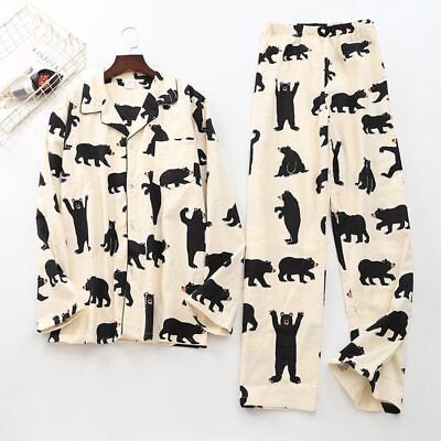 #ad Cute White Bear 100% Brushed Cotton Men Pajama Sets Fashion Animal Sleepwear