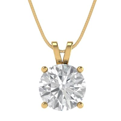 #ad 3 ct Round Cut 18k Yellow gold simulated diamond Pendant with 16quot; chain
