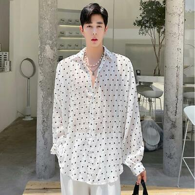 #ad Mens Trendy Summer Long Sleeve Stars Printed Loose Shirt Youth Casual Party Tops
