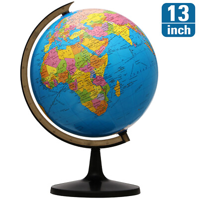 #ad 13#x27;#x27; World Globe Earth Ocean Rotating World Map Geography w Stand Desktop Large