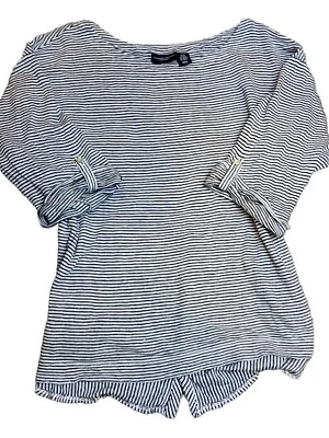 #ad 100% Linen Adrienne Vittadini Womens Top Blouse Shirt Sz 2X Black White Striped