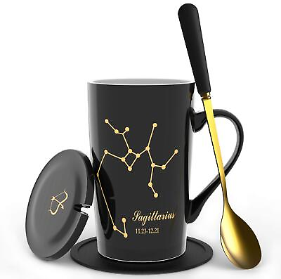 #ad 15oz Creative Constellation Sagittarius Coffee Mug with Spoon Lid Set Capaci...
