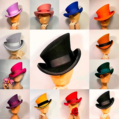 #ad Asymmetric Top Hat Wool Hat Unisex Hat Steam Punk Hat Fashion Top Hat Ribbon Hat