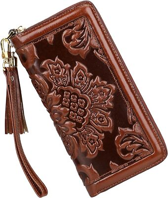#ad PIJUSHI Leather Wallets For Women Floral Wristlet Wallet Card Holder Purse