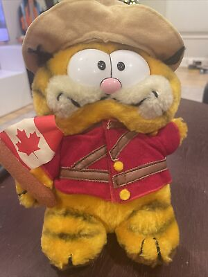 #ad Vintage Dakin Garfield Canadian Mountie Plush Stuffed Animal with Canada Flag 9quot;