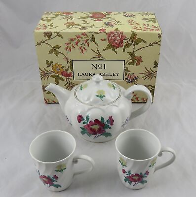 #ad Laura Ashley No 1 Parfums Floral Teapot amp; 2 Mugs NIB