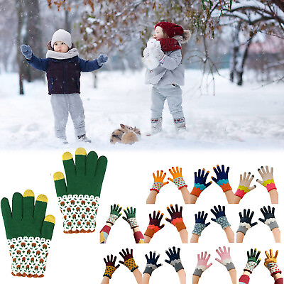 #ad Winter Gloves Women Girls Knitted Plus Velvet Thickened Printed Gloves Warm